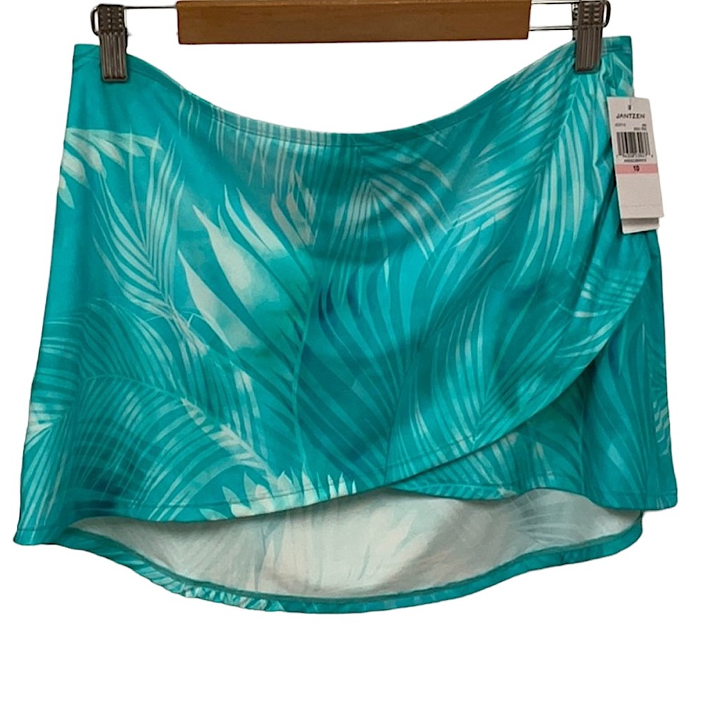 JANTZEN sz 10 Swim Cover Skirt “Ideal Teal” Palm Blue Green NWT